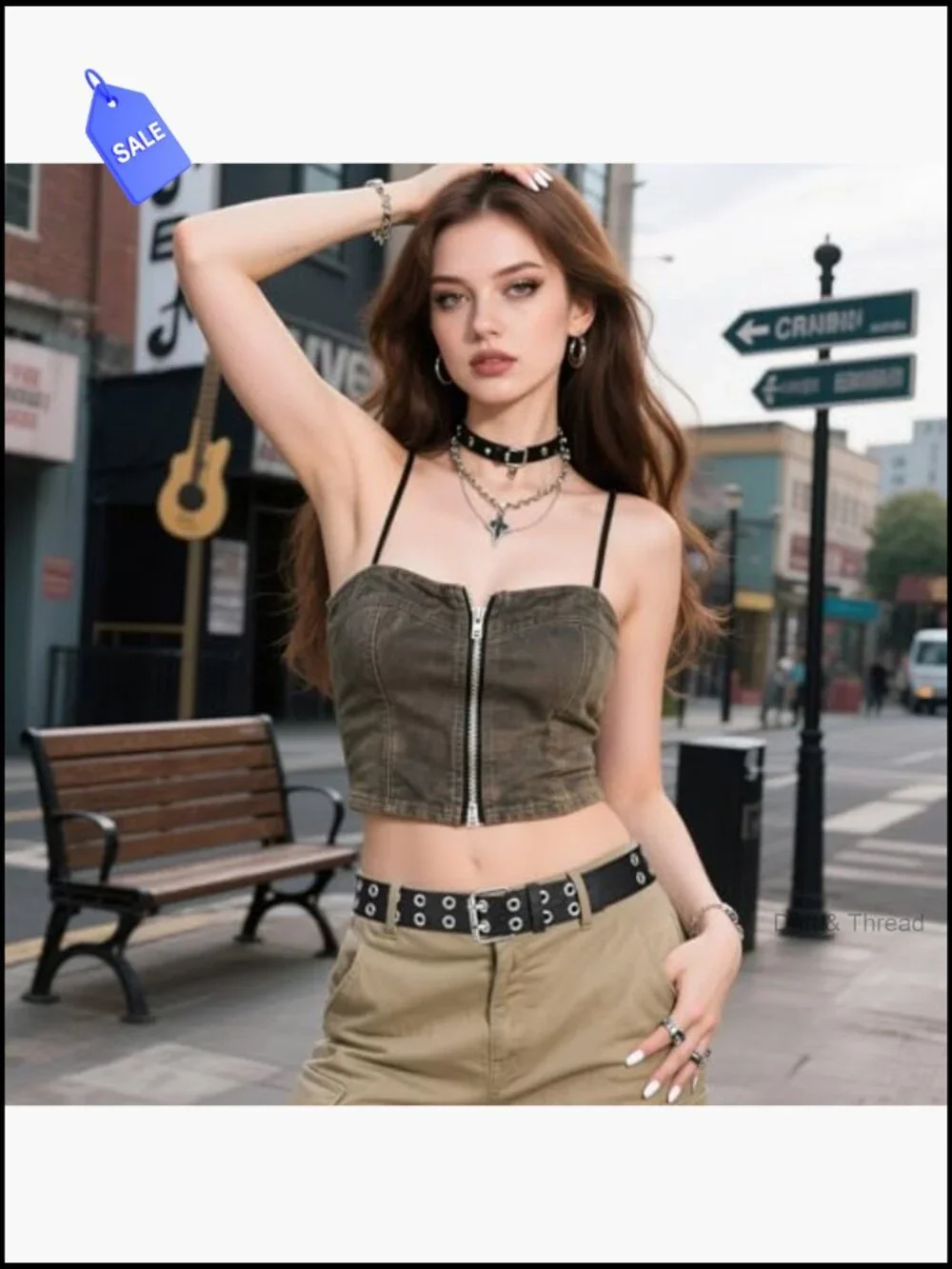 Women's Studded Double Grommet Punk Belt Faux Leather Y2K